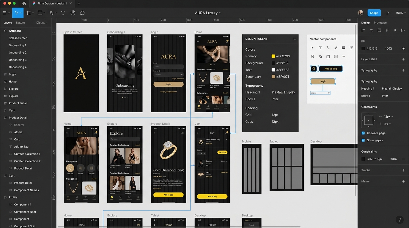 Figma UI/UX Design System and Mobile Interfaces